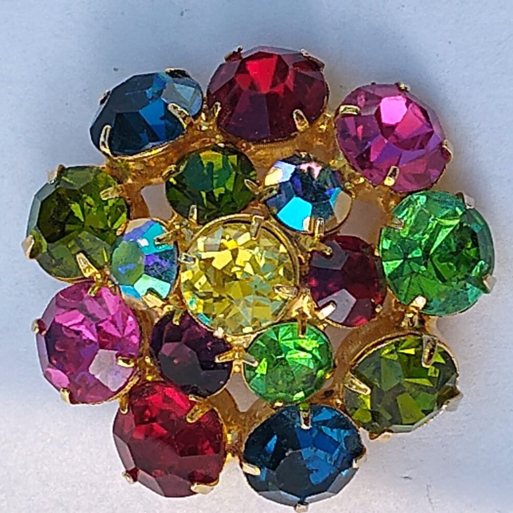 Vintage Juliana Multicolored poured glass & Rhinestones brooch - prong set